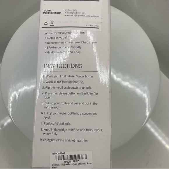 OMORC 32oz 1000ml 1L FRUIT INFUSER Flip Top SPORT WATER BOTTLE Black / BPA FREE - Picture 6 of 6